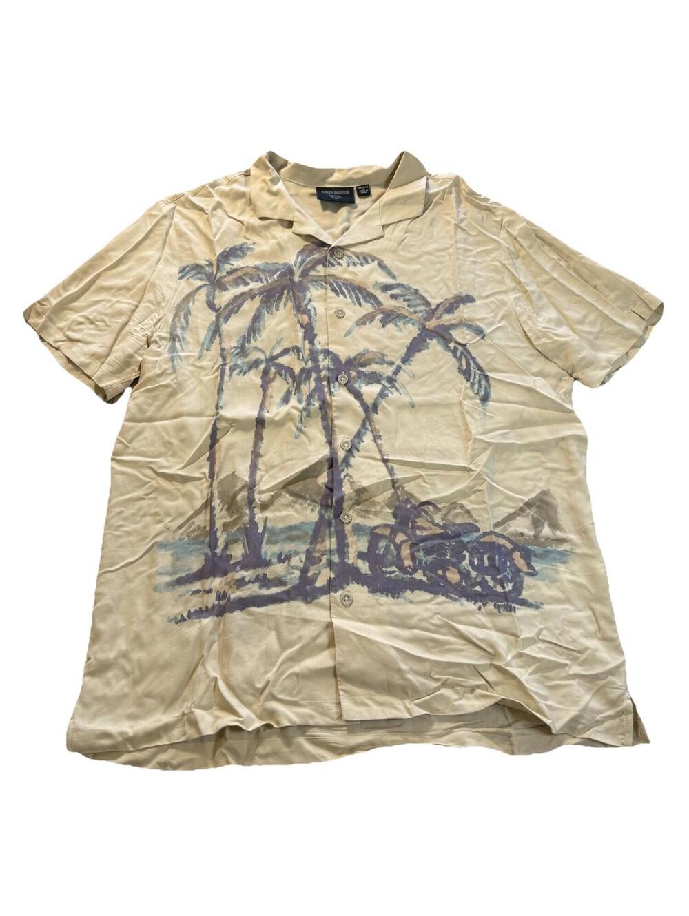 Harley Davidson Shirt Mens Large Hawaiian Desert Watercolor Beach Short Sleeve‎